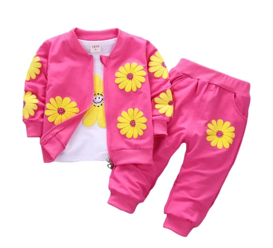 Comfortable and Cute: Spring/Autumn Baby Girl Cotton Sport Suit, featuring Toddler Kids Clothes with Infant Flowers Hoodies Jacket and Trousers Pant. A Casual and Adorable Set for Children.